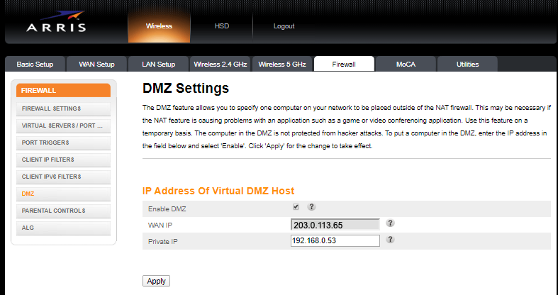 ISP Modem - DMZ Host